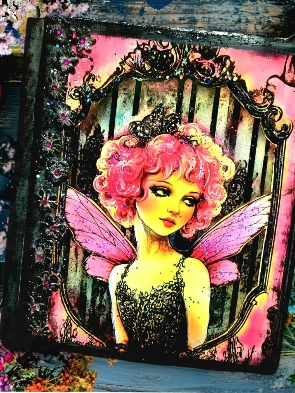 Fairy Goth Whimsy Art Junk Journal Large Handmade Notebook Fairycore Book
